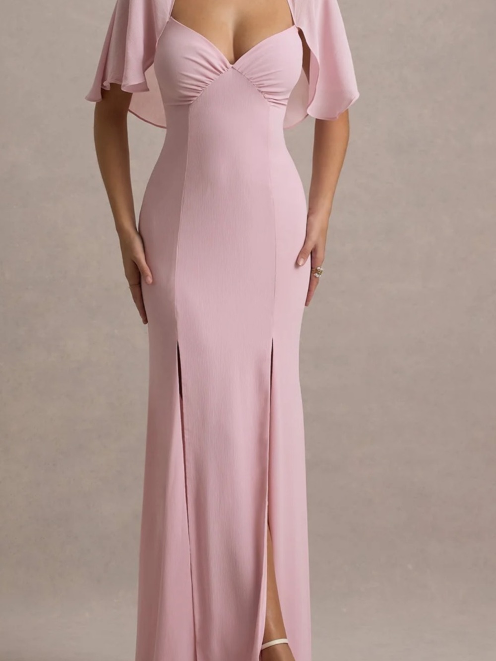Club L London Blush Pink Sweetheart Maxi Dress with Capelet